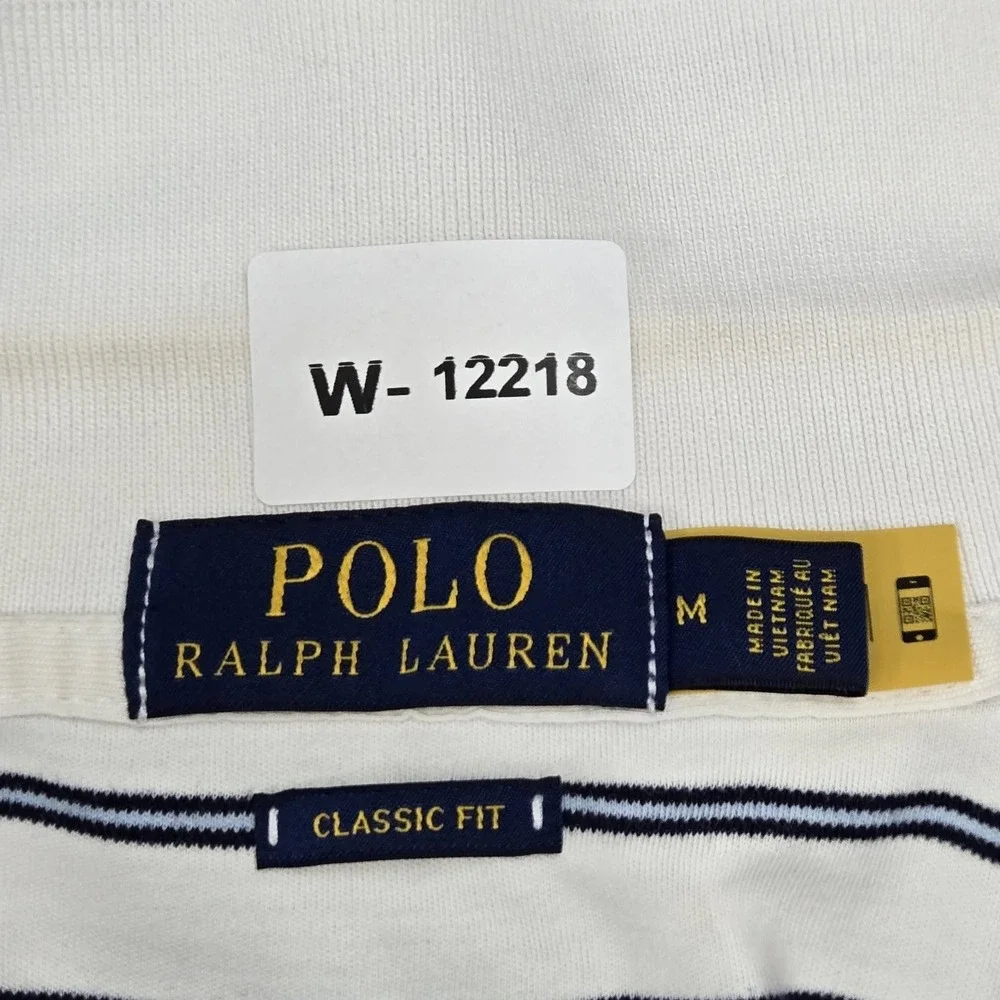 Polo Ralph Lauren Men Polo M White Embroidered Striped Button Classic